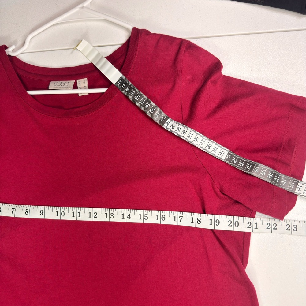 LOGO Lori Goldstein Sharkbite Tunic Top Berry Red Side Button Pocket Large - Picture 8 of 9